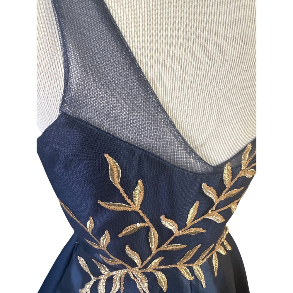 Say Yes to the Prom Navy Blue Gold Embroidered High-Low Gown Dress Size 0 - Picture 7 of 8